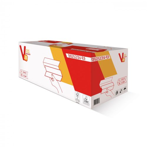 V-folded hand towel, 2 layers, white, 25x23cm, 100% cellulose, 10x220 sheets/box, 54 boxes/pallet