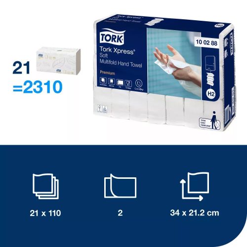 Tork Xpress® Soft tömörített multifold hajtogatott kéztörlő - 2 rétegű, hófehér, 170 lap (Karton - 12 csomag)