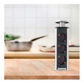   Commel podžbukni razvodnik, 3 utičnice, metalni prsten, 16A 3500W, ugrađen u namještaj