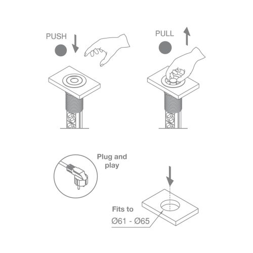 Commel podžbukni razvodnik, 3 utičnice, metalni prsten, 16A 3500W, ugrađen u namještaj