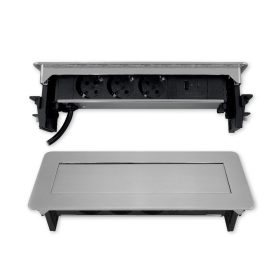   Commel ugradbeni u namještaj, skriveni razdjelnik 3 utičnice, USB AC nikl srebro, 16A 3680W