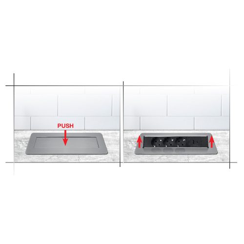 Commel ugradbeni u namještaj, skriveni razdjelnik 3 utičnice, USB AC nikl srebro, 16A 3680W