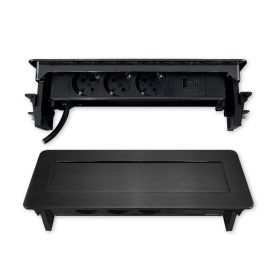   Commel ugradbeni u namještaj, skriveni razdjelnik 3 utičnice, USB AC crni, 16A 3680W