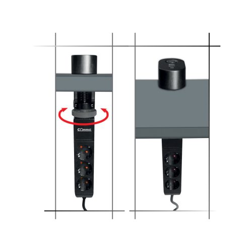 Commel desktop power strip, 3 sockets, USB AC black 16A 3680W