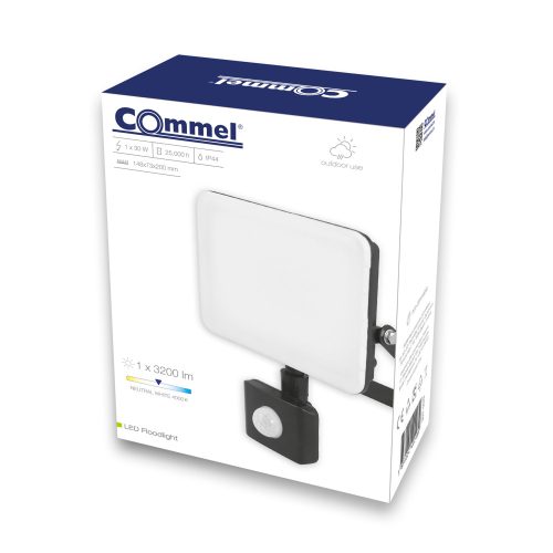 Commel LED reflektor 30 W 3200 lm, 4000K s pohybovým senzorom, káblová priechodka IP65
