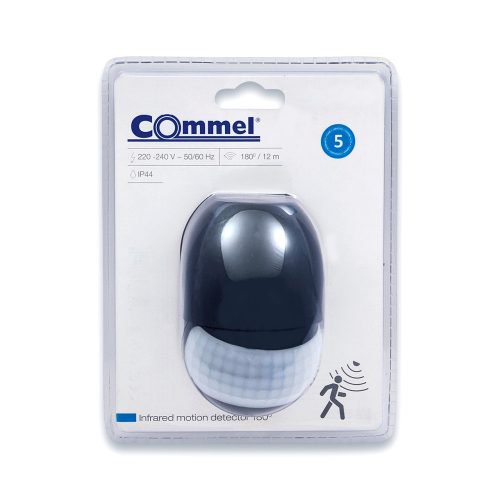 Senzor de miscare Commel, perete lateral negru IP44 12m 