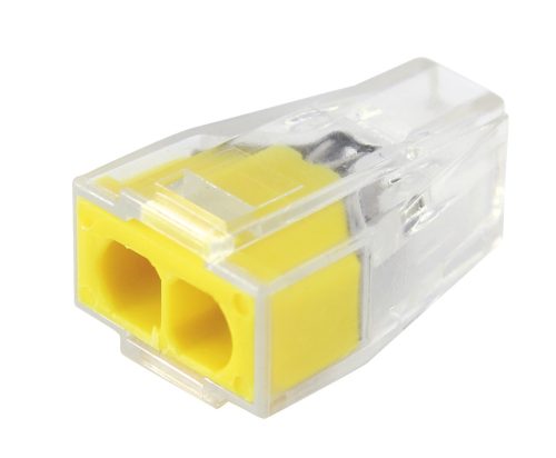 Commel 2-es vezeték összekötő tömör vezetékekhez, 0,75-2,5 mm2, átlátszó sárga, 20 db