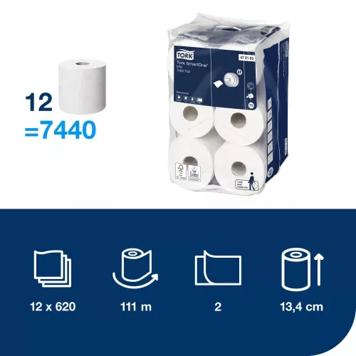Tork toalettpapír T9 SmartOne mini Advanced 2r., fehér, 620 lap/tek, 12 tek