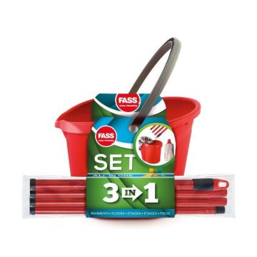   Fass mopping set with oval bucket, synthetic mop, handle, wringer basket red