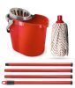 Fass mopping set with oval bucket, synthetic mop, handle, wringer basket red