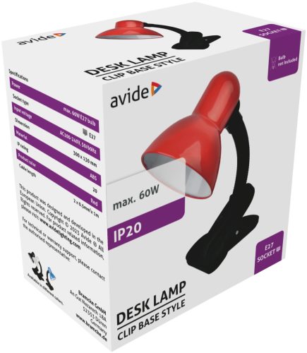 Avide Basic Desk Lamp Clip-on Red Max 60W