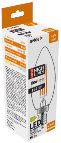 Avide LED-Filamentkerze 4,9 W E14 NW 4000 K Super High Lumen