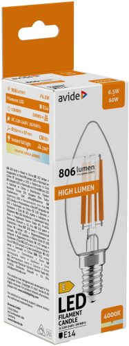 Avide LED vláknová sviečka 6,5W E14 NW 4000K vysoký lumen