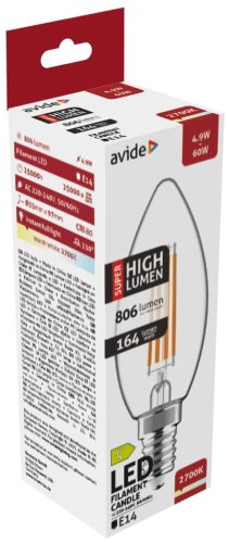 Vláknová sviečka Avide LED 4,9 W E14 WW 2700 K Super High Lumen
