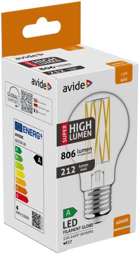 Avide LED vláknová guľa 3,8 W E27 NW 4000 K Super High Lumen
