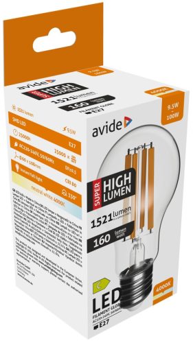 Avide LED vláknová guľa 9,5 W E27 A60 NW 4000 K Super High Lumen