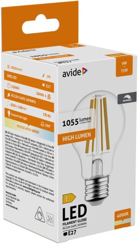 Avide LED Filament Globe 9W stmievateľný E27 NW 4000K