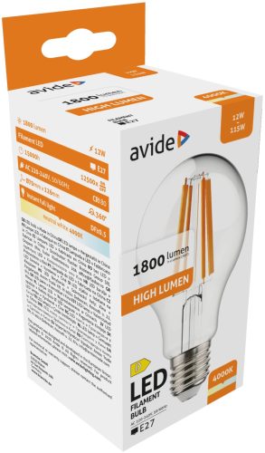 Avide LED vláknová guľa 12W E27 A70 180° NW 4000K vysoký lumen