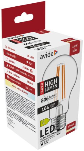 Avide LED vláknová guľa 4,9 W E27 A60 WW 2700 K Super High Lumen