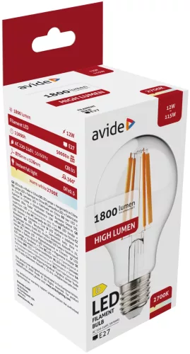 Avide LED vláknový glóbus 12W E27 A70 WW 2700K vysoký lumen