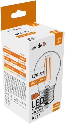 Avide LED Filament Mini Globe 4,5W E27 NW 4000K