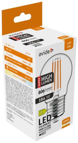Avide LED Filament Mini Globe 4,9 W E27 NW 4000 K Super High Lumen