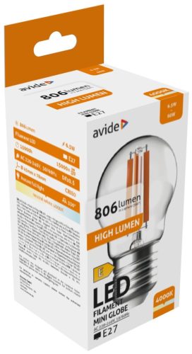 Avide LED Filament Mini Globe 6,5 W E27 NW 4 000 K High Lumen
