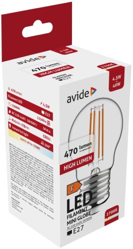Avide LED Filament Mini Globe 4,5W E27 WW 2700K
