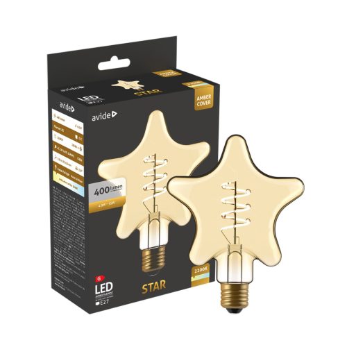Avide LED Jumbo Filament Star Amber 4.9W E27 2200K Fényerőszabályzós