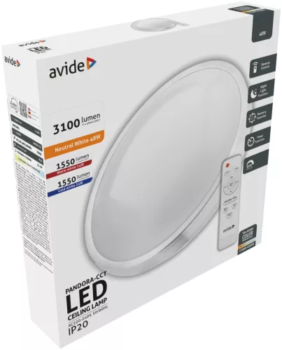 Avide LED stropna svjetiljka Pandora-CCT (Alu) 48W (24 24) s daljinskim upravljačem