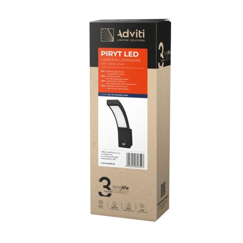 Adviti Piryt outdoor LED wall lamp modern IP54 black 10w with motion sensor 