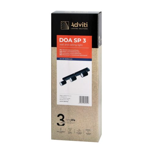 Bodové stropné svietidlo Adviti čierne 3x GU10 