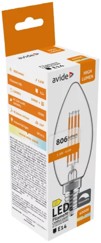 Avide LED vláknová sviečka 5,9W E14 NW 4000K Stmievateľná