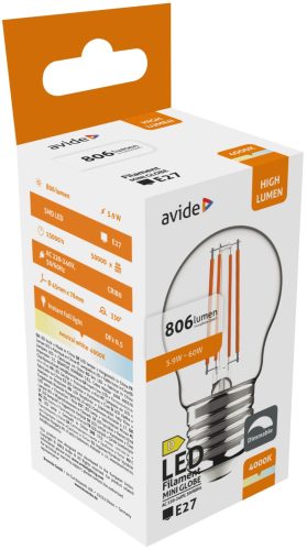 Avide LED Filament Mini Globe 5,9W E27 NW 4000K stmievateľné