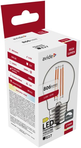 Avide LED Filament Mini Globe 5,9W E27 WW 2700K stmievateľné