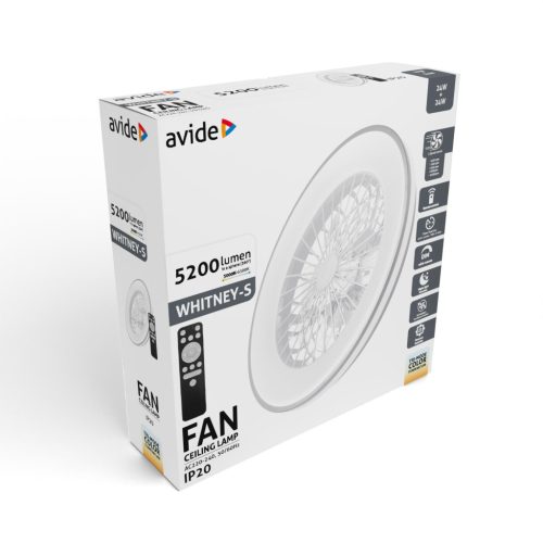 Avide Mennyezeti lámpa ventilátorral Whitney ezüst, 2x24W+15W motor, távirányítóval