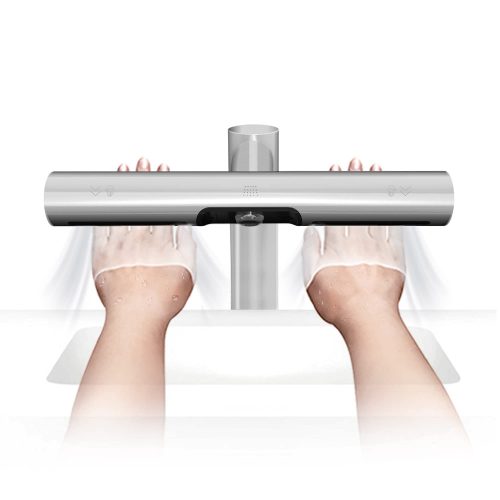 Berührungsloser Händetrockner und Wasserhahn aus Edelstahl in einem