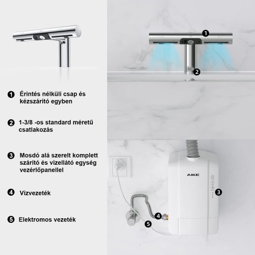 Berührungsloser Händetrockner und Wasserhahn aus Edelstahl in einem