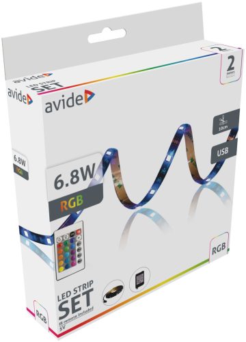 Avide LED Szalag Bliszter 5V SMD5050 30LED RGB IP65 2m + IR 24 táv.