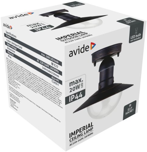 Vonkajšie stropné svietidlo Avide Imperial 1xE27 IP44 starožitné zlato