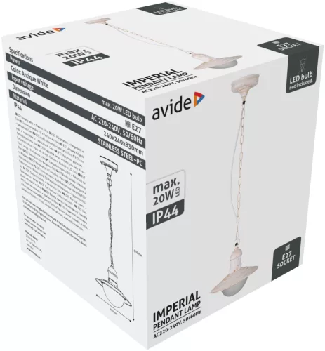 Vonkajšie závesné svietidlo Avide Imperial 1xE27 IP44 starožitná biela