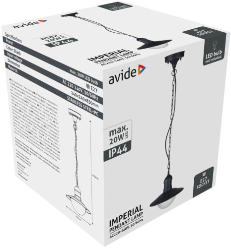 Vonkajšie závesné svietidlo Avide Imperial 1xE27 IP44 čierne