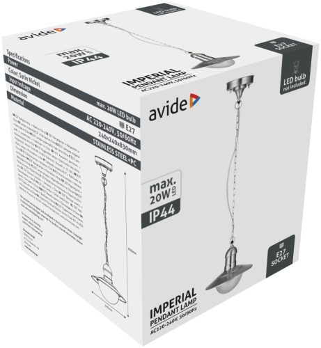 Avide vanjska viseća svjetiljka Imperial 1xE27 IP44 Nehrđajući čelik