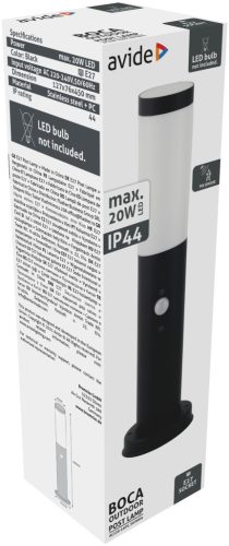 Avide kültéri álló lámpa Boca 1xE27 PIR 450mm IP44 Fekete