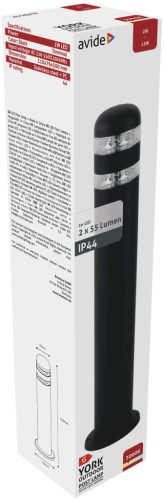 Avide kültéri álló lámpa York LED 2W WW 500mm IP44 Fekete