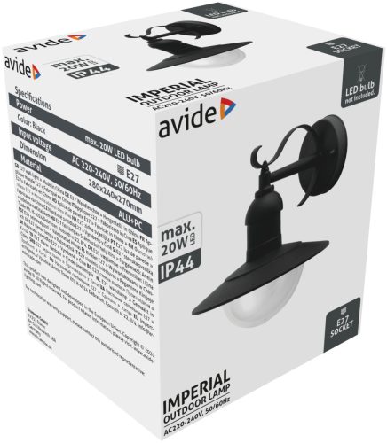 Avide outdoor wall lamp Imperial 1xE27 IP44 Black