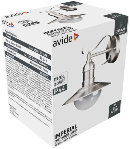 Avide outdoor wall lamp Imperial 1xE27 IP44 Stainless steel