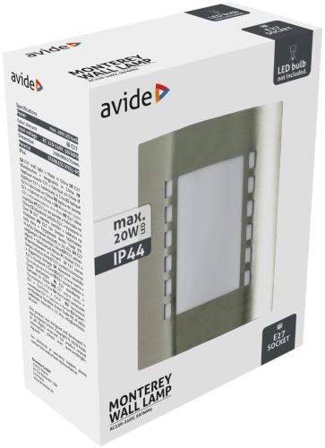 Avide outdoor wall lamp Monterey 1xE27 IP44 Satin Nickel