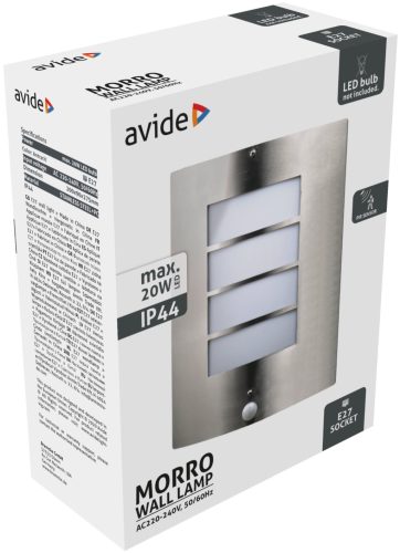Avide outdoor wall lamp Morro 1xE27 PIR IP44 Satin Nickel
