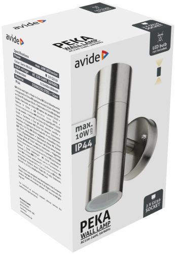 Avide outdoor wall lamp Peka 2xGU10 IP44 Satin Nickel